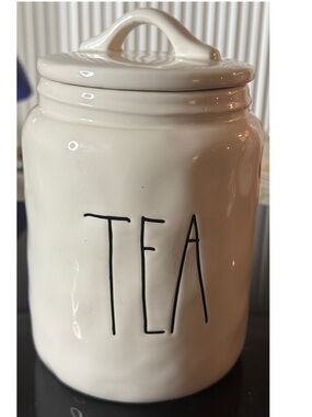 Rae Dunn White Ceramic TEA Canister with Lid
